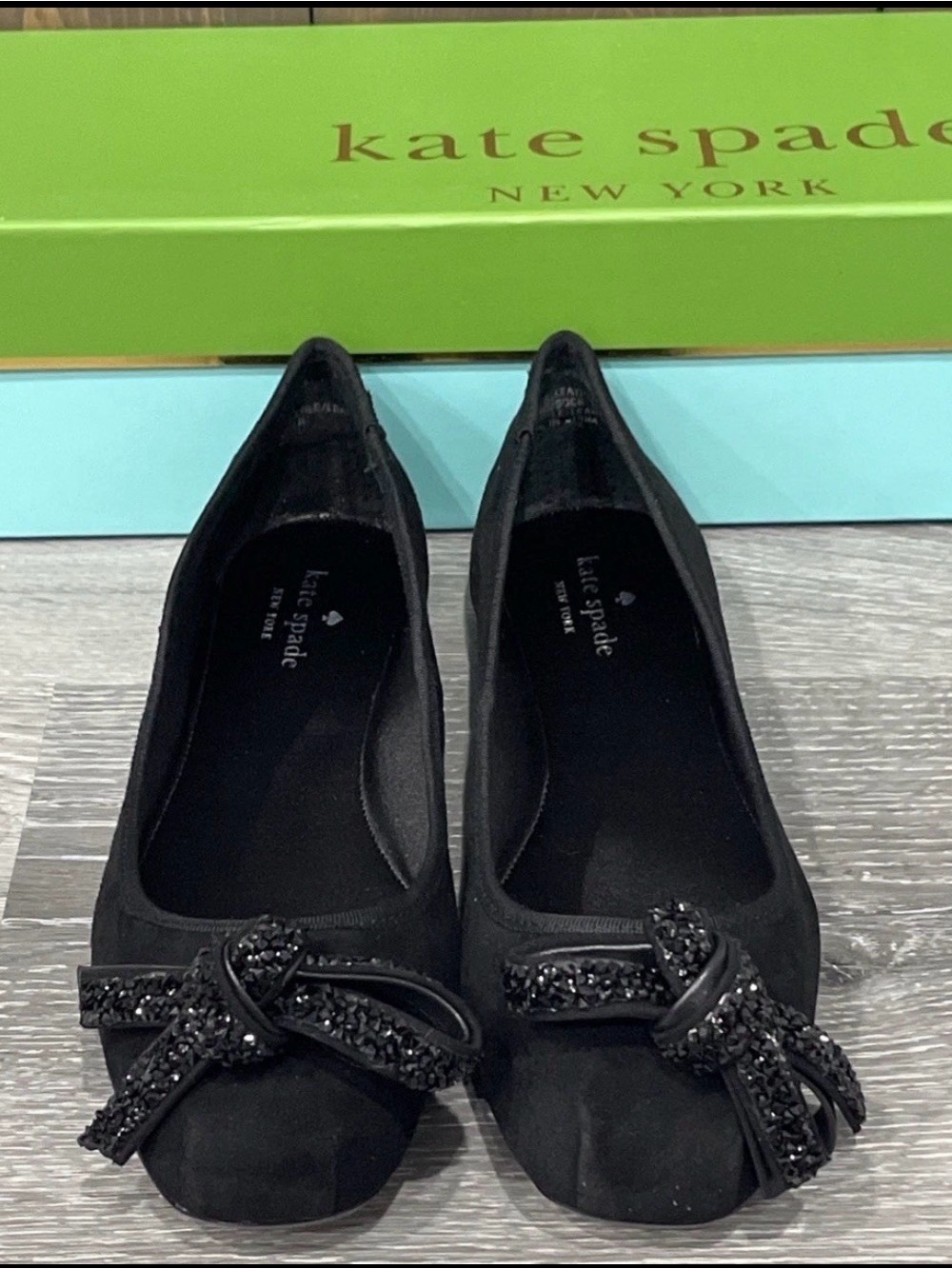 Kate Spade Suede Rhinestone Bow Embellished Ballet Flats